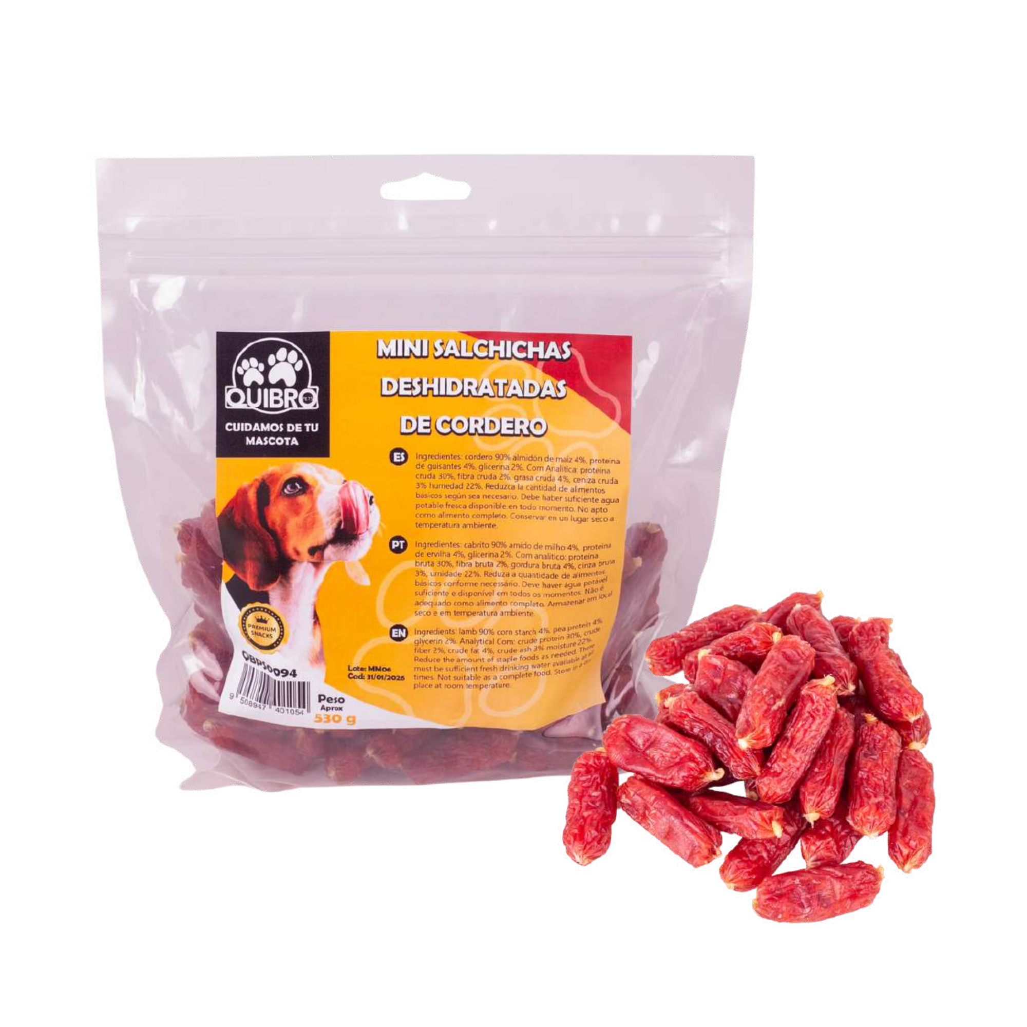 Quibropets Mini Salchichas Deshidratadas de Cordero Quibropets Mini Salchichas Deshidratadas de Cordero
