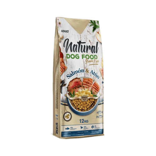 Natural Dog Food Grain Free de Salmón y Atún 12KG, nutritivo y libre de cereales para perros.