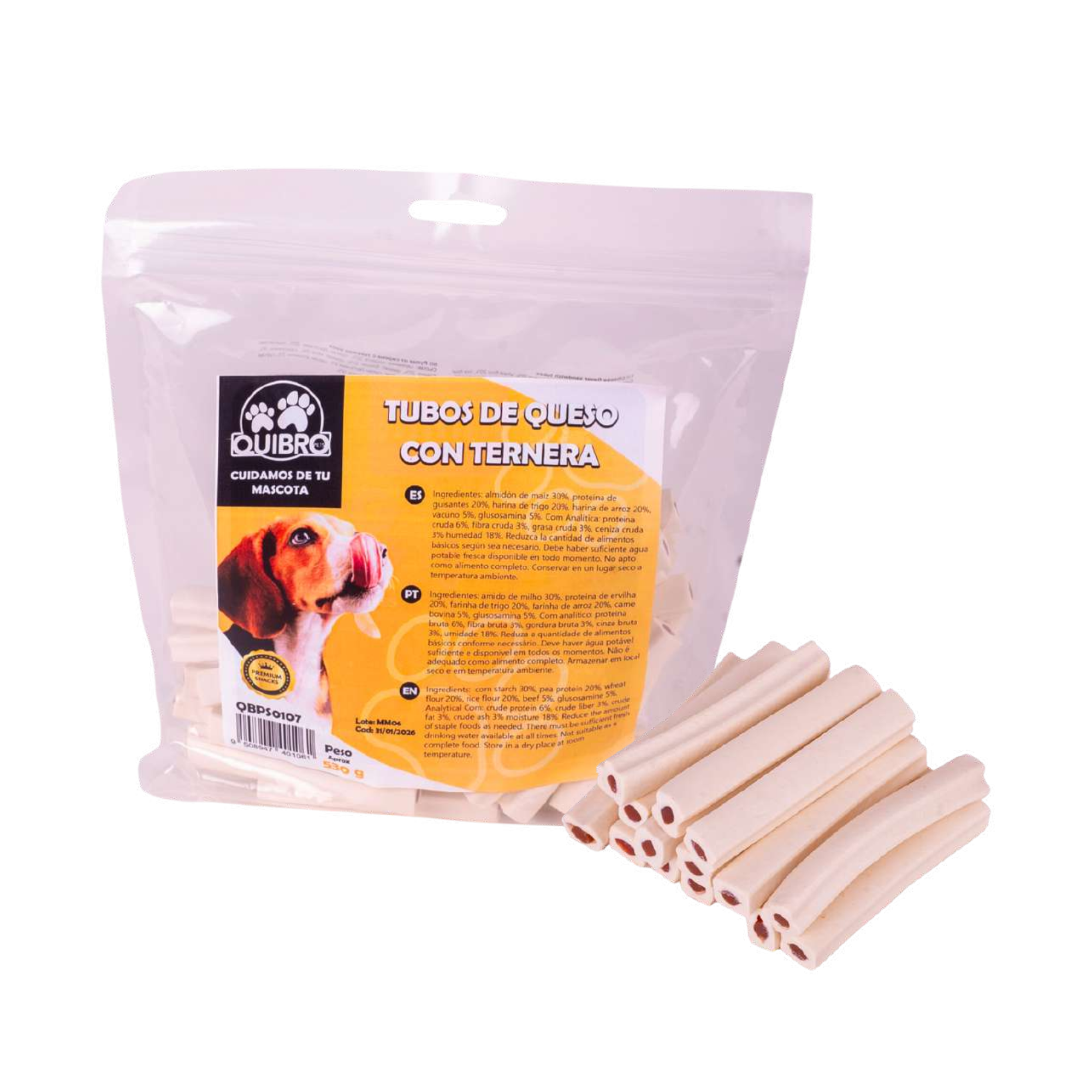 Quibropets Tubos de Queso con Ternera