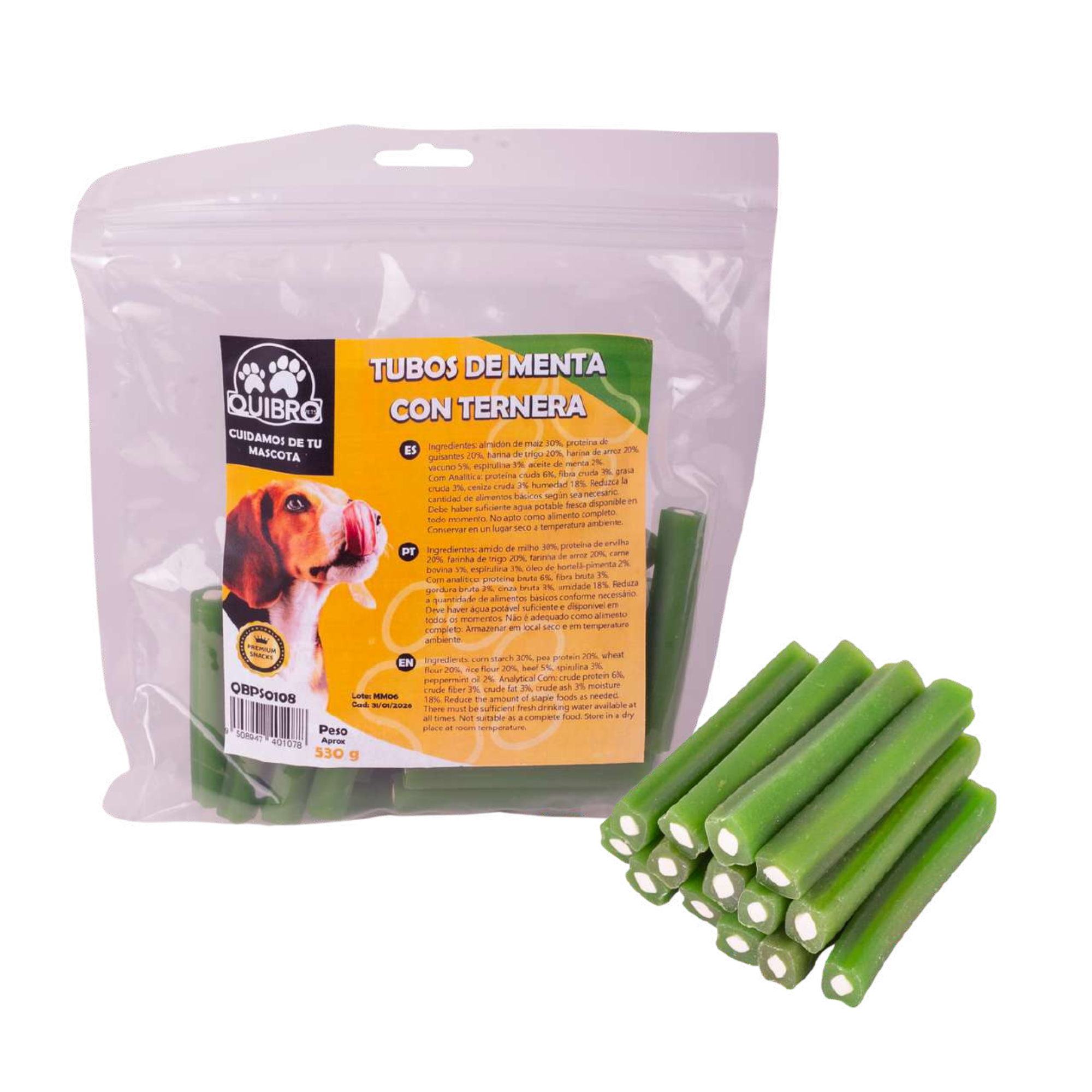 Quibropets Tubos de Menta con Ternera