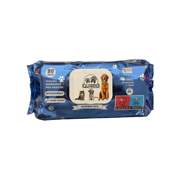 Quibropets Toallitas Húmedas con Fragancia Talco 80 Unidades