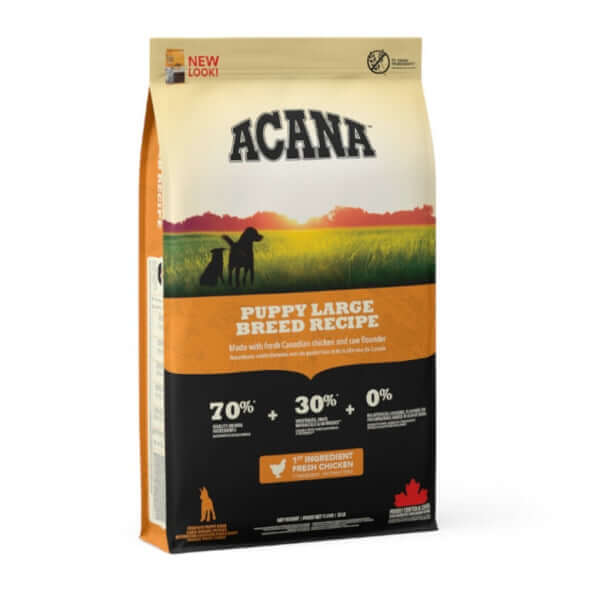 Acana Puppy Large Breed dog food bag 11.4 Kg with chicken and nutrients for large breed puppies.